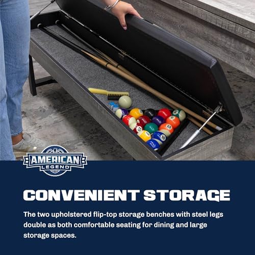 American Legend 3-in-1 Pool + Poker Dining Table - Instant Transformation - Premium Black Felt - XL Flip Top Bench Storage - Modern Design - Thumbnail 5