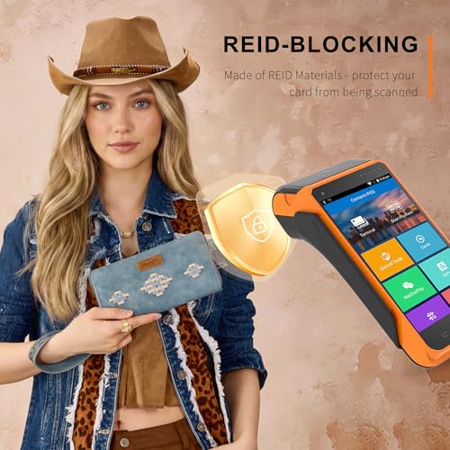 Image of Wrangler Wristlet Wallet, Women Clutch Purses RFID Blocking with Aztec Boho Western Wrist Strap, Wristlet Purse with Zipper Pocket Card Holder for Women Girls Casual Travel Daily, WG310-W006JN