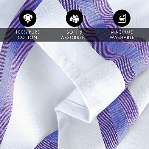 Harringdons Kitchen Dish Towels Set Of 6-Tea Towels 100% Cotton. Large Dish Cloths 28"X20" Soft And Absorbent. White With Blue Stripes. There's No Substitute For Quality #TOP4