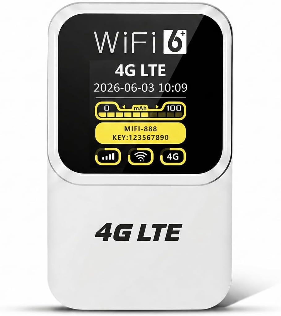 Unlocked 4G LTE Mobile WiFi Hotspot, Portable Travel Router with SIM Card Slot, Qualcomm Chipset, Up to 300Mbps WiFi, 3000mAh Battery, Connects 15 Devices, WPA3 Security