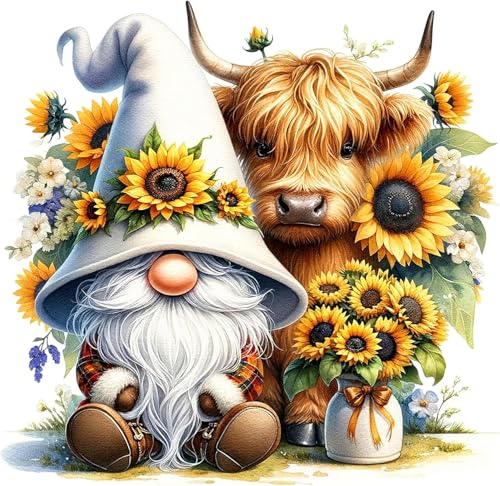 Image of Gnome Stamped Cross Stitch Kits for Adults Beginner,Sunflower Counted Cross Stitch Kits Printed Stitching Cute Patterns Dimensions Needlepoint Art Crafts Embroidery Kits for Adults Beginners