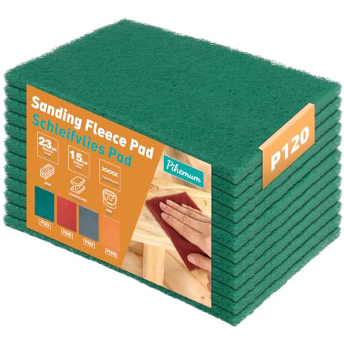 12 Pack 6" x 9" General Purpose Scuff Pads, Green 120 Grit – Non-Woven Hand Automotive Sanding Pads for Scuffing, Scouring &amp; Paint Surface Prep – Thick Design for Auto Body, Woodworking &amp; Metal