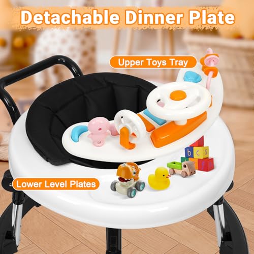 music and lights baby walker foldable with 9 adjustable heights baby walker with wheels portable infant toddler walker for baby boy girls 6-18 months