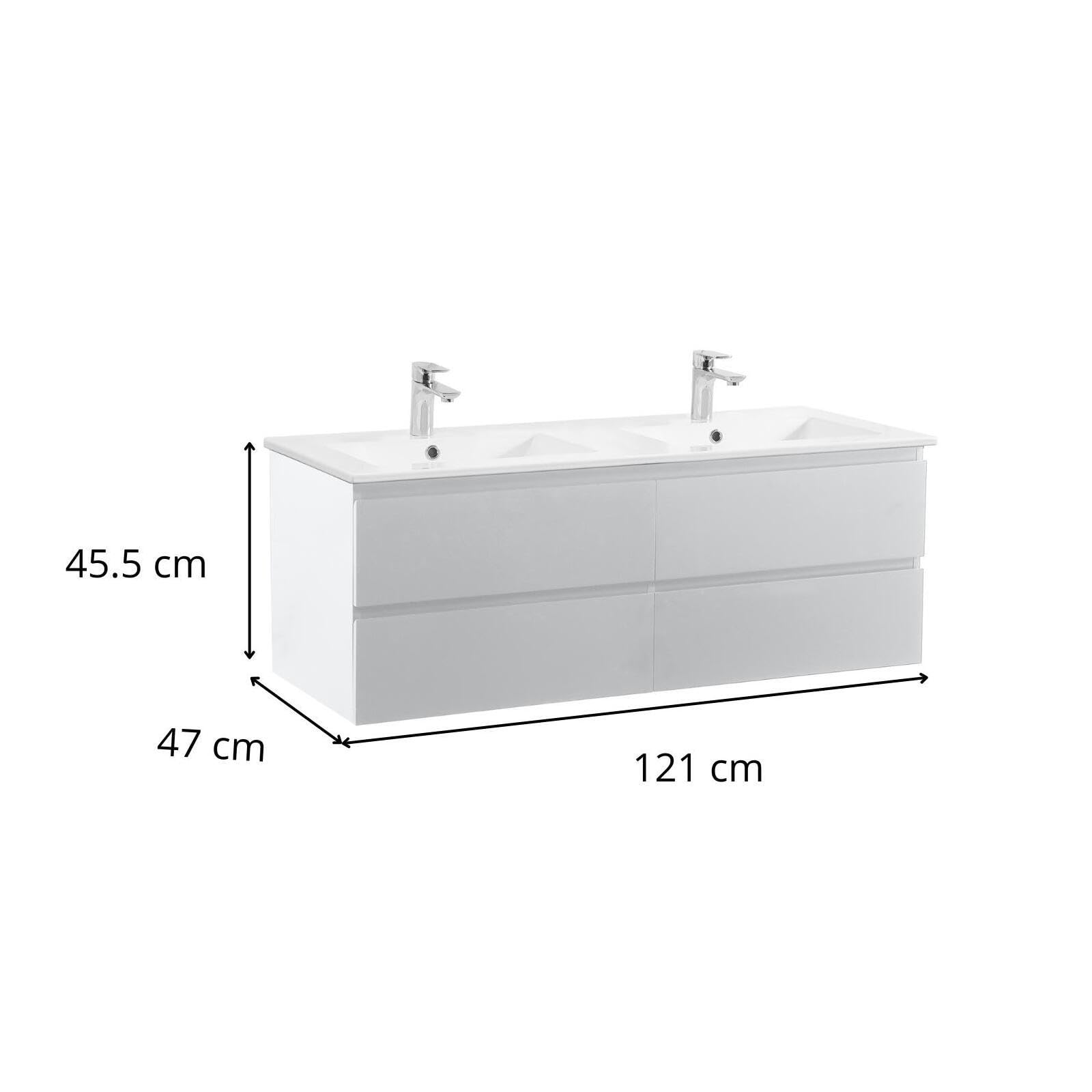 MOB-IN Meuble Double Vasque Sorrento Suspendu avec Plan céramique 120cm