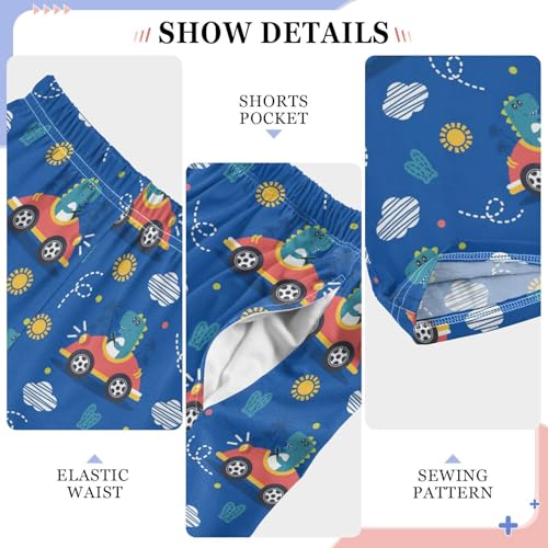 Dinosaur on Car Boys Long Pants Soft Trousers Elastic Waist Kids Lounge Bottoms with Pockets S-XL4