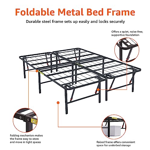Amazon Basics Foldable Metal Platform Bed Frame With Tool Free Setup, 18 Inches High, Full, Black #TOP4