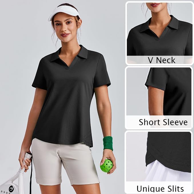 PINSPARK Womens Golf Shirt Short Sleeve Polo Shirts UPF 50+ Tennis Top V-Neck Workout Tops Collared Activewear T-Shirts - Image 4