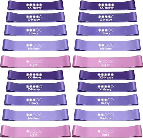 Widerstandsbänder Set, 20 Stück, Fitnessband mit 5 Widerstandsstufen, Gymnastikband für