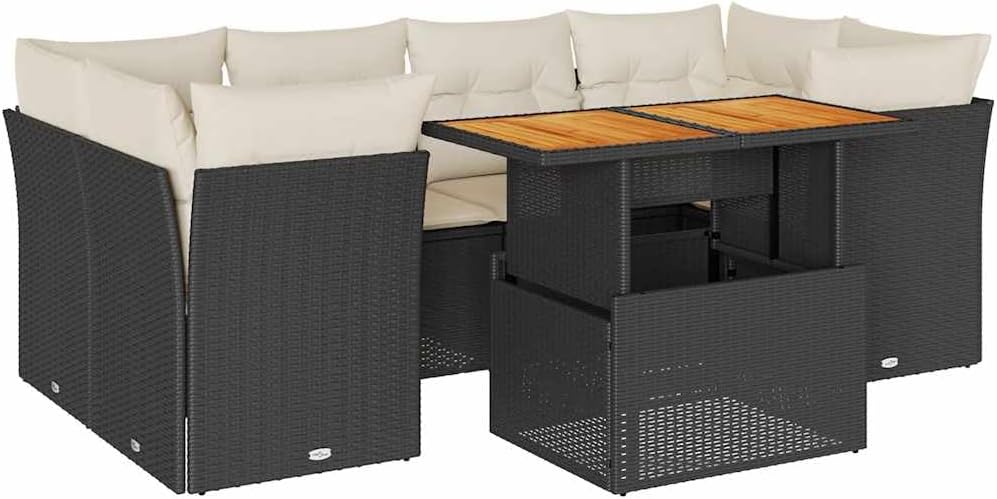 Garden Sofa Set Black, Cream White PE Rattan Adjustable Feet Garden Seating Ensemble Patio Furniture Set