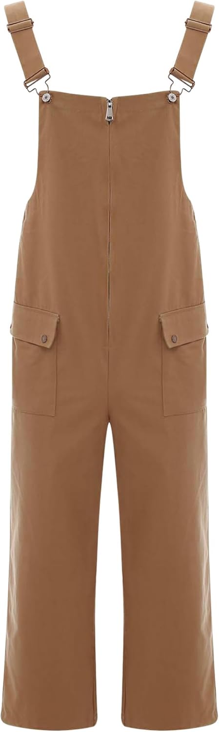 Mens Bib Overalls Work Dungarees Coverall Adjustable Shoulder Straps Front Zipper Loose Jumpsuit