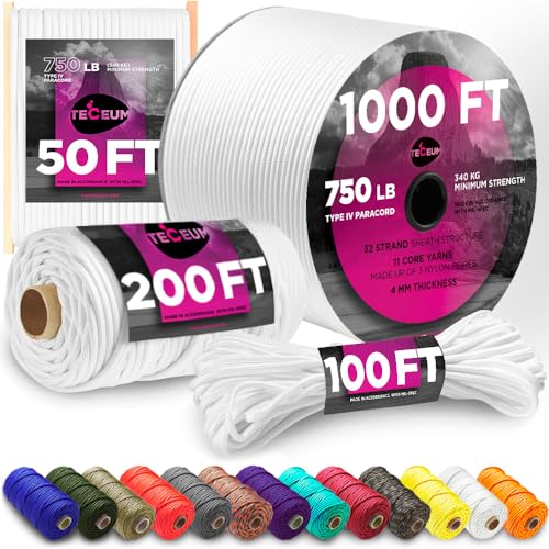 Image of TECEUM Reflective Paracord Rope 1000 - 1000ft /200ft /100ft /50ft - 40+ Colors - Glow in the Dark - para Cord - Utility Rope for Survival, Hunting & Camping Gear - Nylon String, Camping Rope, Tent Cord