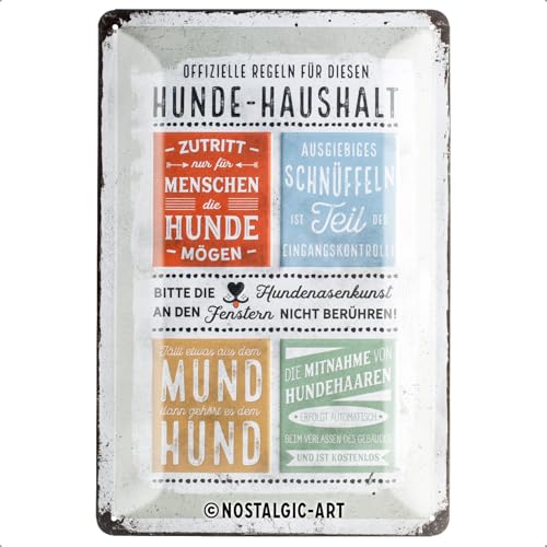 Nostalgic-Art Retro Blechschild, 20 x 30 cm, PfotenSchild – Hunde-Haushalt Regeln – Geschenk-Idee für Hunde-Besitzer, Original Lizenzprodukt (OLP), aus Metall, Vintage Design, Blechschilder Sprüche