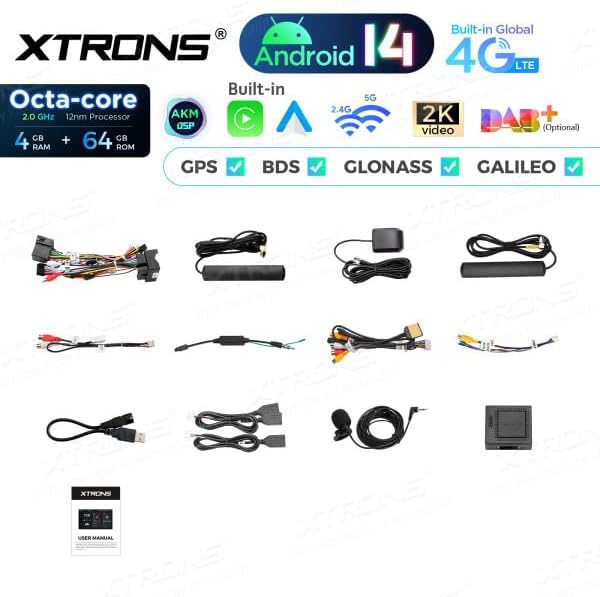 L'estèreo del cotxe XTRONS PX74MTVL inclou accessoris i arnesos de cables