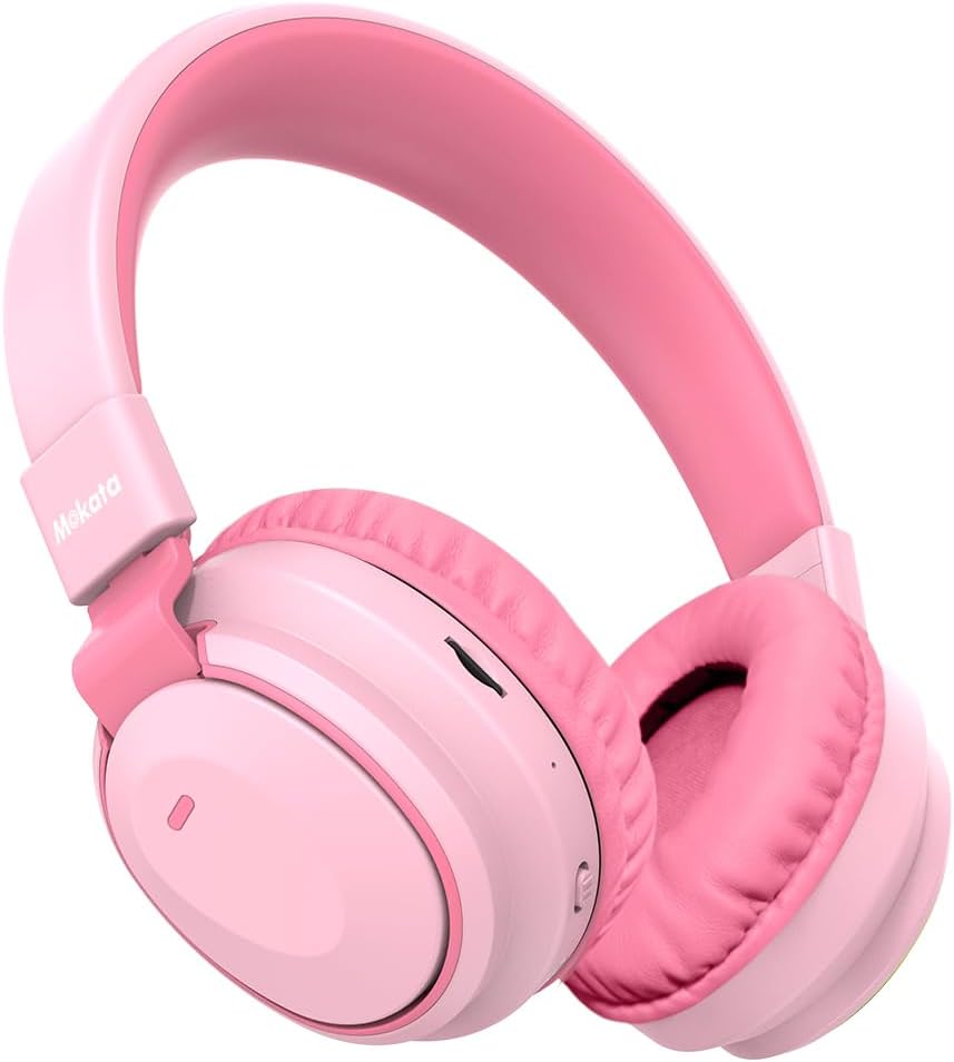Kids Headphones Bluetooth 5.3 Wireless Lightweight Fast Charging 68 Hours Play Time Volume Limited 85/94dB Over Ear Foldable with Built-in Mic for Toddler Boy Girl Tablet Pad Pink
