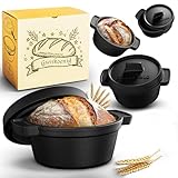 GUSSKÖNIG Mini Gusseisen Brotbackform Set – 4x 300ml Brotbacktopf mit Deckel – Eingebrannte Mini Dutch Oven zum Brotbacken – Kleine Gusseisentöpfe für Mini-Brote inkl. Rezeptbuch - 30 Jahre Garantie