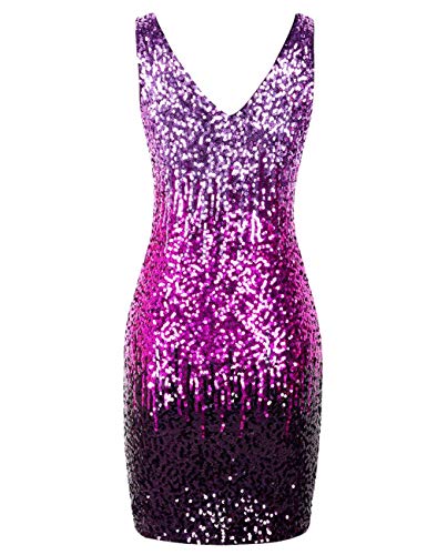 Image of PrettyGuide Women's Sequin Cocktail Dress V Neck Bodycon Glitter Party Dress