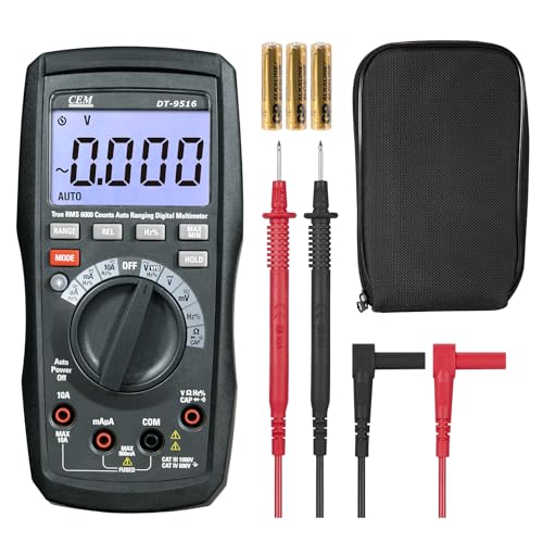Image of CEM Digital Multimeter DT-9516,VFD Auto-Range 6000 Counts True-RMS 1000V AC /DC NCV, Measures Voltage Current Resistance Capacitance Frequency Duty Cycle,Tests Diodes Transistors,1KHZ