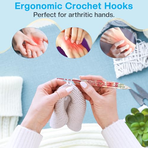 2.0mm Crochet Hooks,Ergonomic Crochet Hook with Floral Resin Grips,Stylish and Unique,Crocheting kit for Beginners, Arthritic Hands and Professional — view 2