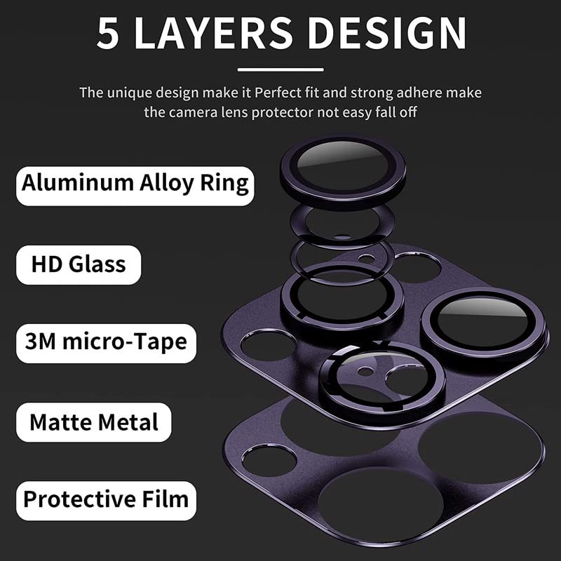 Image of Conjoined Ring For iPhone 14 Pro /For iPhone 14 Pro Max Camera Lens Protector Tempered Glass, Anti-Scratch Premium Aluminum Alloy 3D Lens Ring Cover- (1 Pack, PURPLE JNT)