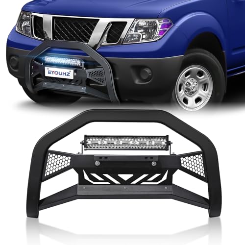 Image of for Frontier Bull Bar Front Brush Guard with LED Light Bar & License Plate Frame Compatible with 2005-2021 Nissan Frontier, Truck Guard Grille Bumper Push Bar (Include Light Mount & Skid Plate)