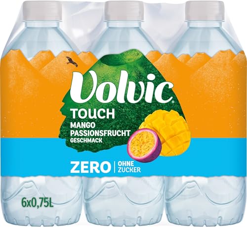 Volvic Touch Zero Mango-Passionsfrucht-Geschmack – Natürliches Mineralwasser Volvic mit Mango-Passionsfrucht-Geschmack – Ohne Zucker, künstliche Süßstoffe und ohne Konservierungsstoffe – 6 x 0,75 l