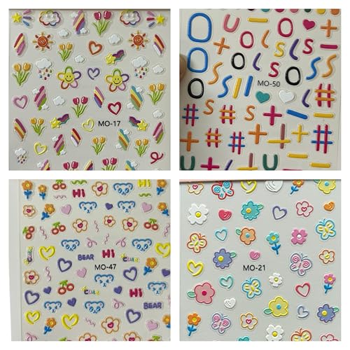 4 Sheet 5D Nail Art Stickers | DIY Nail Extension | Design Love Heart Floral Patterns | Easy to Apply | Waterproof Long Lasting | Stylish Nail Accessories (Style number5)
