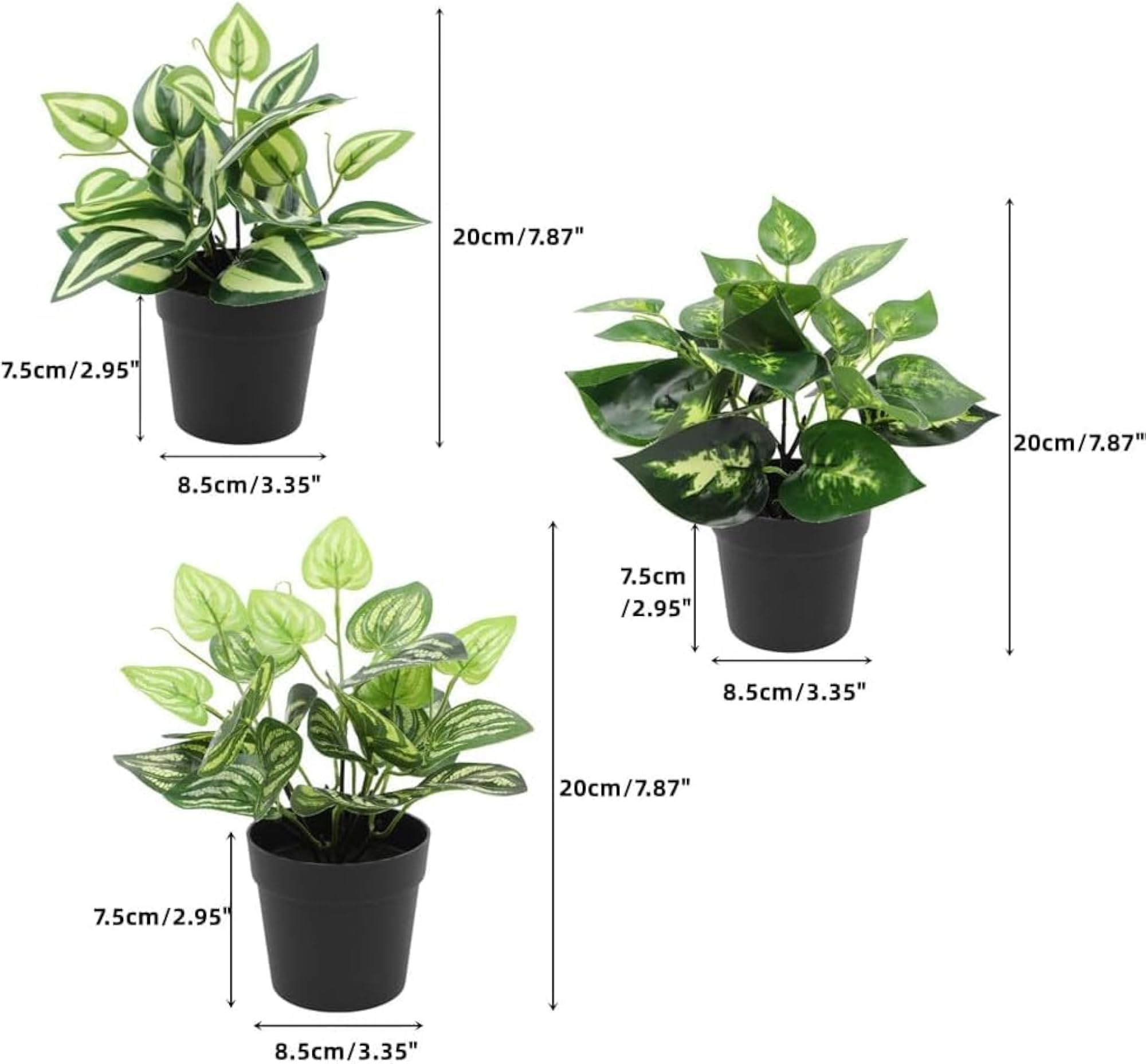Small Potted Artificial Plants, 8" Tall Plastic Fake Plants