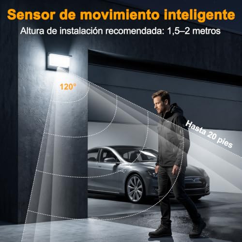 Lámpara exterior con sensor de movimiento aplique de pared exterior IP65 3 modos 2