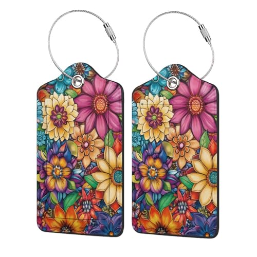 Étiquettes de bagage pour valise sac à dos sac d'école étiquette cuir à fleurs