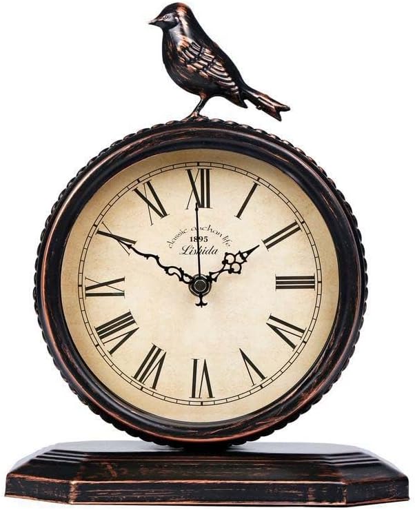 Mantel Clock,Vintage Table Clock,Silent Non Ticking Artistic Bird Clock Suitable, for Home Office Decoration29*23CM(E)