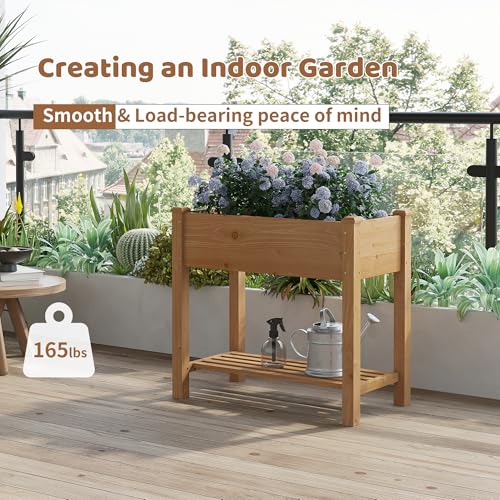 Image of Raised Garden Bed with Legs Elevated Wooden Planter Box Stand Large Planter Stand Box for Fruits Vegetables Flowers with Divider with Bag - 34x18x30.5IN(Brown)