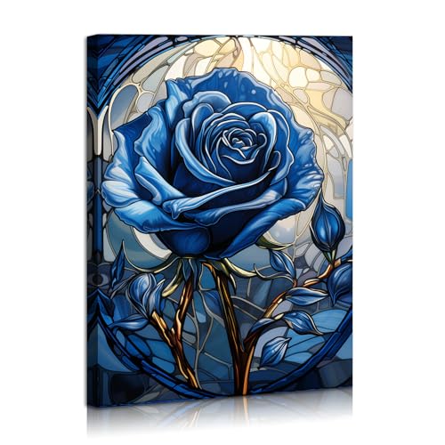 DEORAIO Blue Rose Wall Art Framed