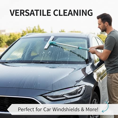 Image of Stainless Steel Floor Wiper with Long Handle for Bathroom and Balcony, 45 cm Silicone Blade Water Squeegee for Tile, Marble and Wet Floor Cleaning.