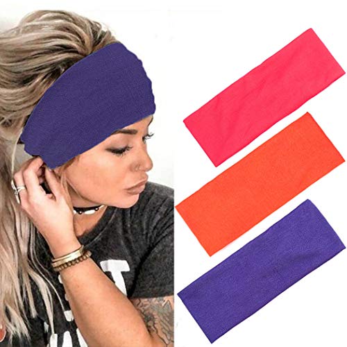 Wodega Yoga Wide Headbands Red Running Hair Bands Stretchy Non Slip Head Wraps for Women and Girls (Pack of 3)