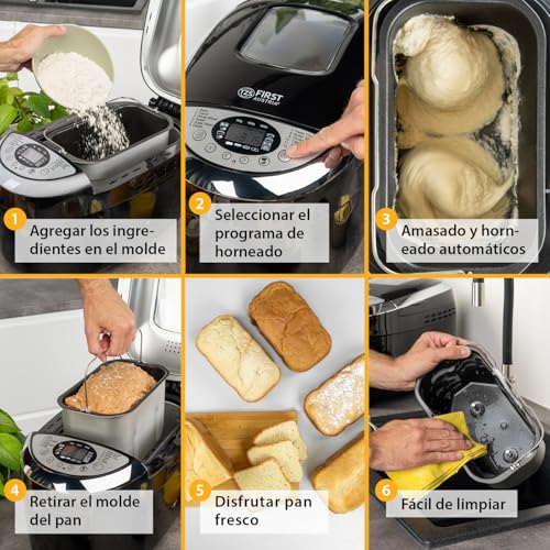 TZS First Austria - Máquina para hacer pan con 12 programas automáticos 850W - Panificadora eléctrica de 700-1250g - Con ventanilla, temporizador, accesorios y función mantenimiento caliente - Negro - imagen 4