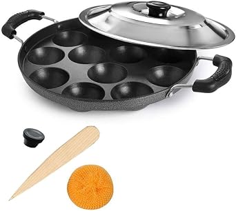 Non-Stick Appam Maker With 12 Pits, Paniyaram Pan With Stainless Steel Lid