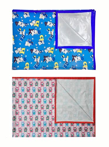 Image of EcoSoft Plastic Sheet,PVC Sheet for Kids,Rubber Sheet for Babies,Bed Wetting Protector(90 x 135 cm) (Blue Alphabet & Pink Tedy)