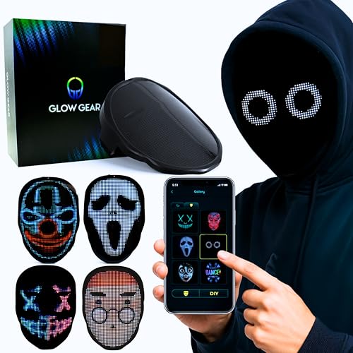 Face Transforming LED App Controlled Light Up Cosplay Mask with 115+ Animated Faces Customizable LED Patterns