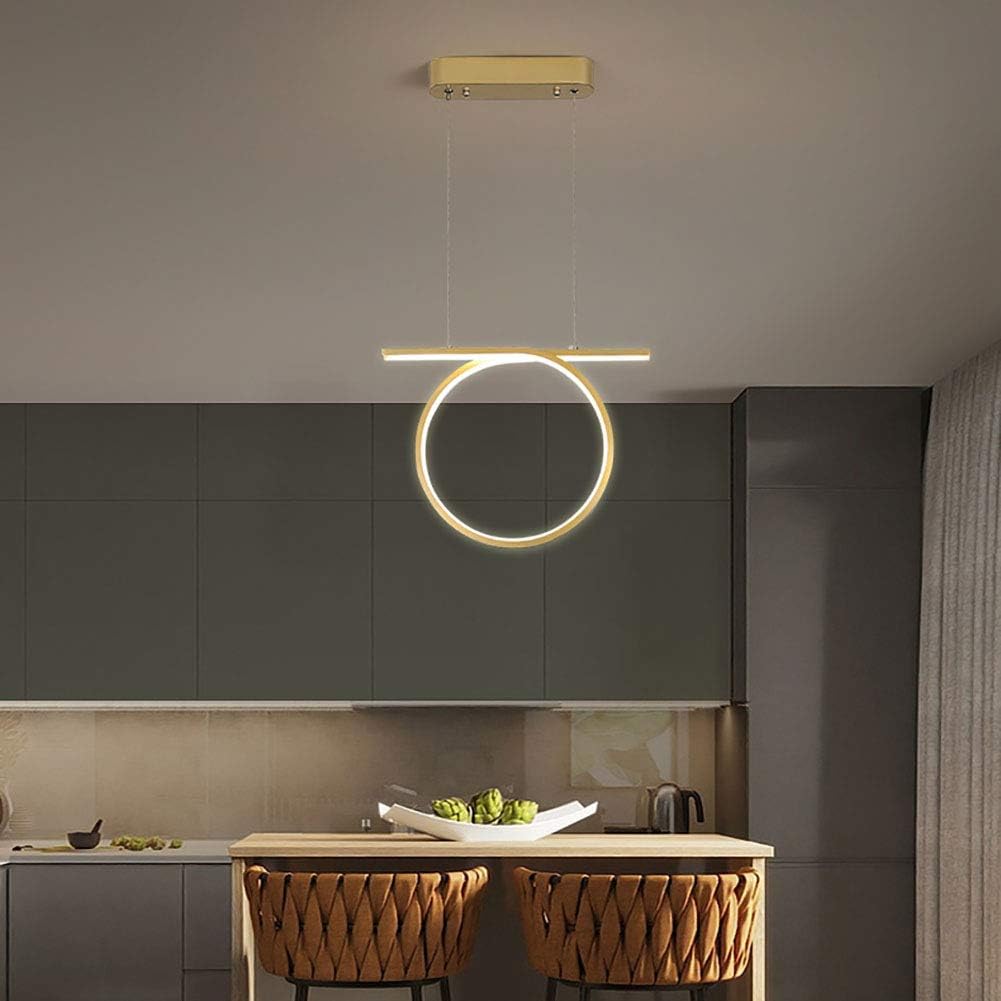 Modern Linear 3 Ring Pendant Lighting Fixture with 57 W Remote Dimmable Led,Gold,Nordic Geometric Chandelier Minimalist Ceiling Lamp for Dining Living Room Bedroom,Warm White Light,1-Light