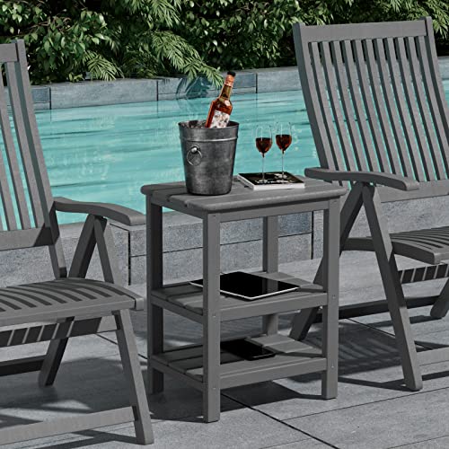 Ferfalder 3 Tier Outdoor Side Table Adirondack Side Table Hdpe End Table Patio Side Table Rectangle Tables For Outdoor Backyard Garden Balcony Grey #TOP2