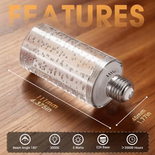 Image of JandCase LED Bulb, 5W, 3000K, 500LM Dimmable E26 Acrylic Bubble Bulb | Ceramic Base, Suitable for E26 Lighting Fixtures Including Chandeliers, Wall Sconces, Table Lamps, and Vanity Lights
