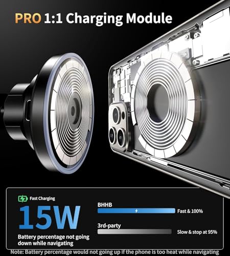 BHHB for iPhone 17 Magsafe Car Mount Charger, [2026 New] 15W 2in1 Magnetic Wireless Car Charger, fits for Magsafe Car Charger, Vent/Dashboard Phone Holder Mount for iPhone 17 16 15 14 13 12 Series — view 4