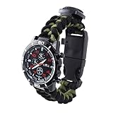 Multifunction Tactical Military Watch,Men Outdoor Survival Compass Thermometer Watches,Nylon Rope Hand Woven Strap Sport Wrist Watches,Green Black