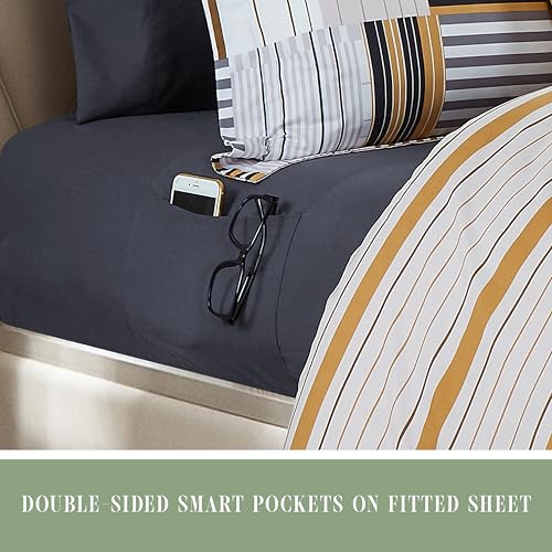 Image of Elegant Comfort 8-Piece Animal Print Patch Reversible Comforter Set - All Season Bed in a Bag, 4-Piece Sheet Set Featuring Smart Pockets, Matching Shams and Decorative Pillow, Twin /Twin XL, Gold