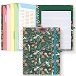 HAUTOCO Clipboard Folder with Replaceable Lined Notepad, Spiral Clipboard A4 with 5 Folder Dividers Document Storage Pockets, Padfolio Organiser Folio Clip Board for Office School, Flower Bird