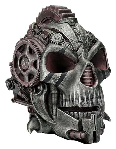 Pacific Giftware Detailed Diesel Punk Skull Figurine 6" Steampunk Decor with Rusty Bronze Finish Gears and Industrial Design Perfect for Desk Display or Home Decor