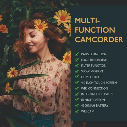 Image of Camcorder 6K Video Camera 64MP 18X Digital Zoom 4.0 Inch Touch Screen IR Night Vision Vlogging Camera for YouTube Video Camera with WiFi, Microphone, Remote Control, 64GB SD Card,Stabilizer