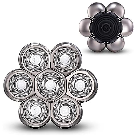 VOTMONI 7 Heads Shaver Replacement Head for Electric Head Shaver 7 Blades 7D Replacement Bald Head Shaver Head Blade 7 Heads Electric Razor Shaver Head(Metallic Color Silver) Cover