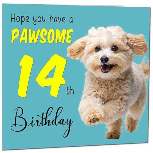 14th Birthday Card for Men Women Dog Pawsome Birthday Card for 14 Year old teenage Girl Daughter Granddaughter Kids fourteen, fourteenth Sister cousin Niece