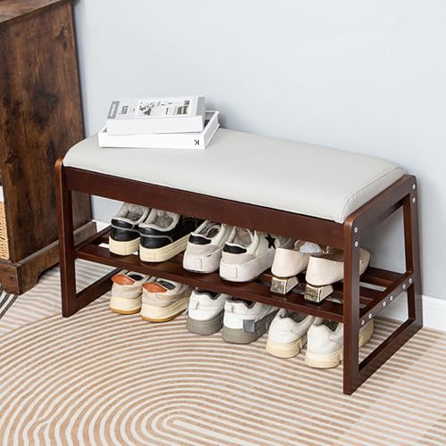 Banc à chaussures avec coussin et coffre de rangement à ouverture intégrée